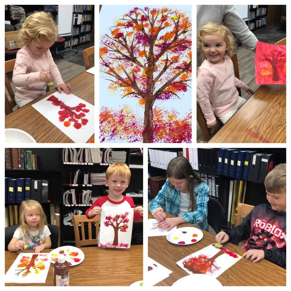 children painting fall trees and leaves