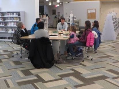 Nickolas Butler and patrons at Stephenson Library, Marinette